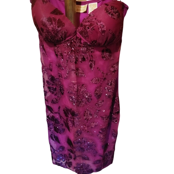 Vintage Victoria's Secret Gold Label Burgundy Burnout Velvet Slip Dress Sz Small - Picture 2 of 4